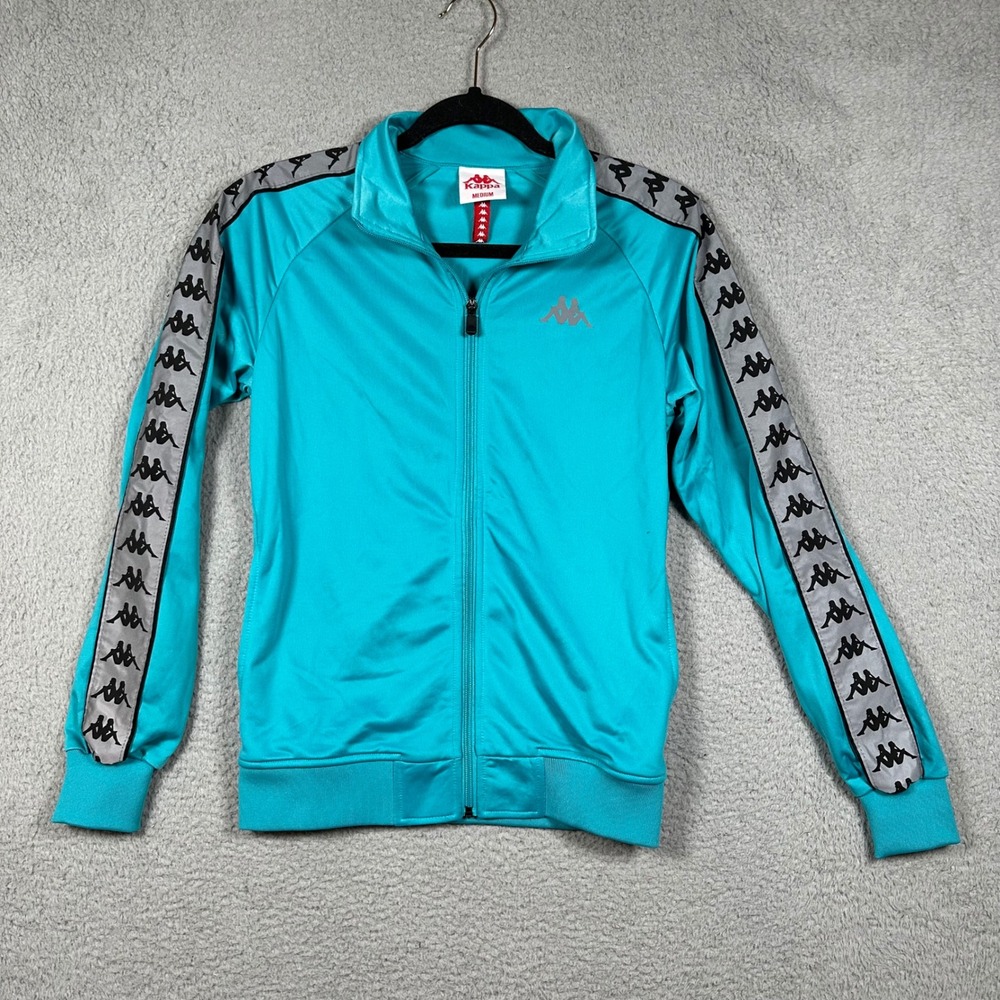 KAPPA Women's 222 BANDA Wanniston Slim Track Jacket Teal‎ Blue Logo Tape Sleeves